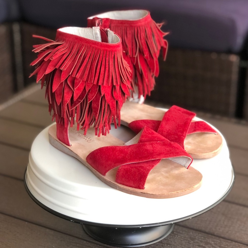 Jeffery Campbell RED Nerida Fringed Suede Sandals